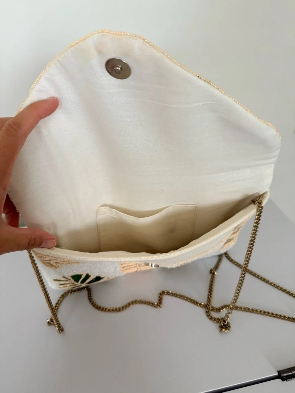 Beaded Tropical Leaf Envelope Clutch Crossbody Bag Gold Chain